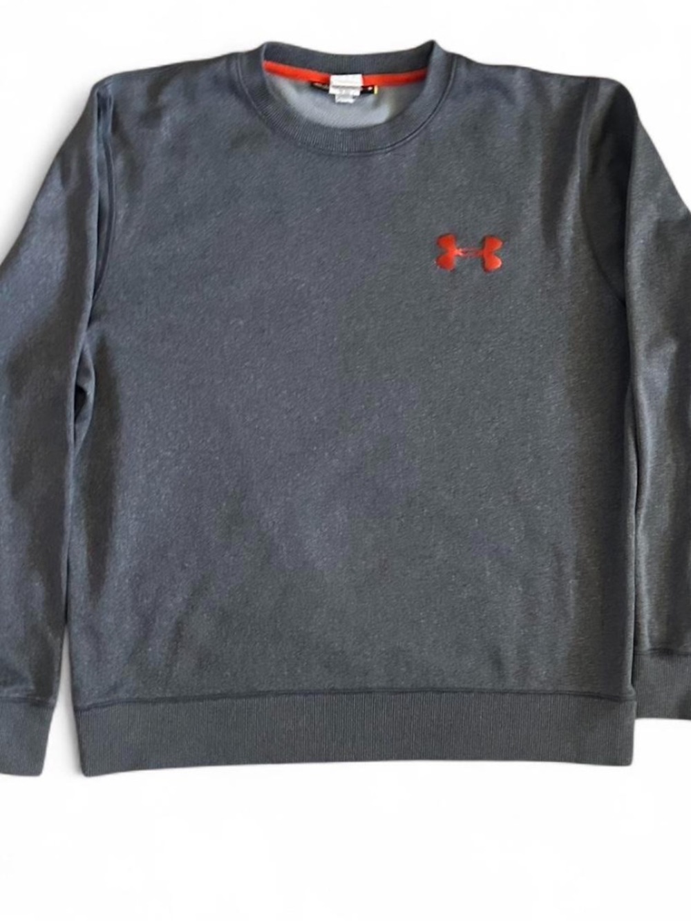 Under Armour Men’s Charcoal Gray Crewneck with Red Logo Accent Men’s Size M